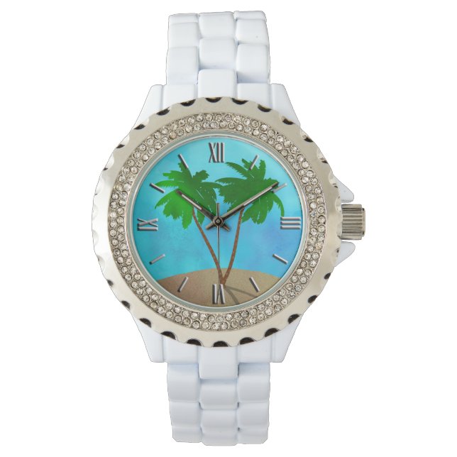 Montre Aquarelle Palm Tree Beach Scene Collage (devant)