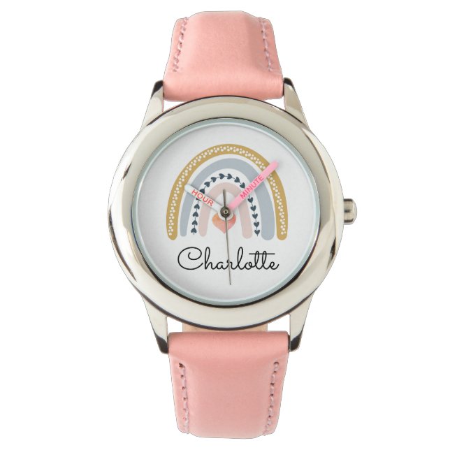 Montre Aquarelle personnalisée Boho de fille Coeur arc-en (devant)
