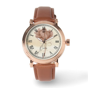 Montre Aquarelle personnalisée couleur fleurie marron et