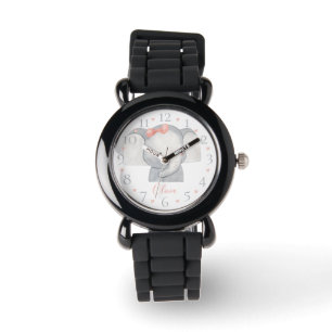 Montre Aquarelle personnalisée Cute Baby Elephant Nom W