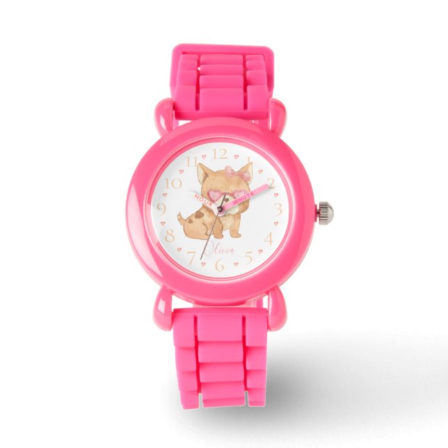Montre Aquarelle personnalisée mignon chien avec lunettes (Recto)