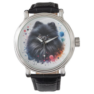 Montre Aquarelle poméranienne noire