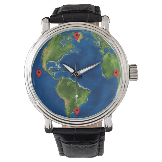 Montre Aquarelle Terre géographie drôle illusion 3D (devant)