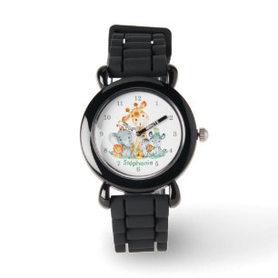 Montre Aquarelle Vert mer Cute Safari Jungle Animaux