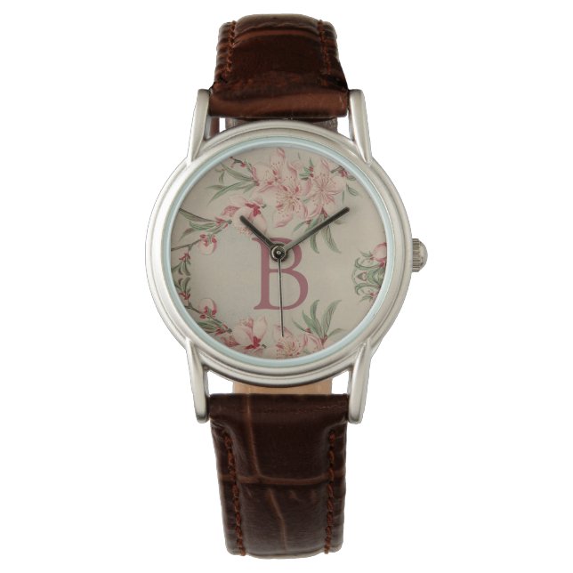 Montre Aquarelle vintage Pink Florogram (devant)