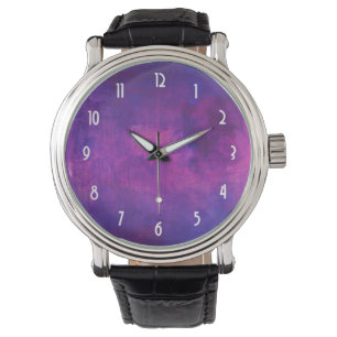 Montre Aquarelle violette et rose Arrière - plan Abstrait