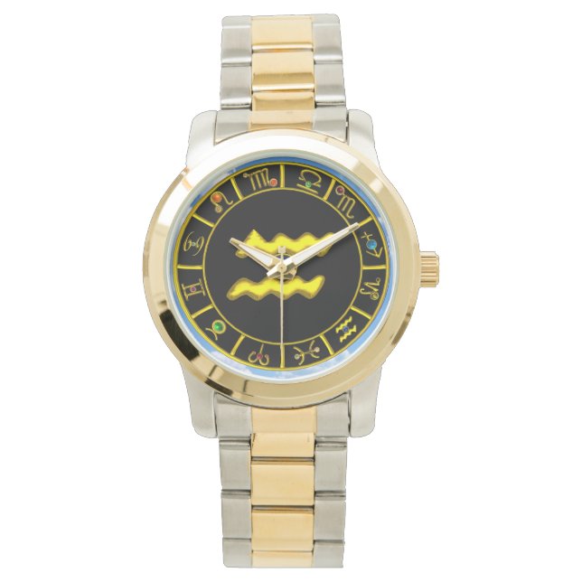MONTRE AQUARIUS GOLD ZODIAC JEWEL D'ANNIVERSAIRE (devant)