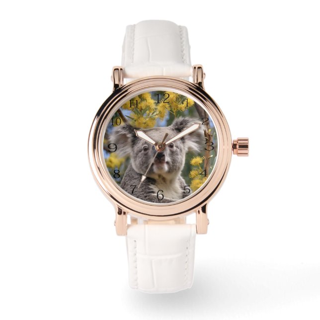 Montre Arbre À Fleurs Jaunes Avec Koala, (Recto)