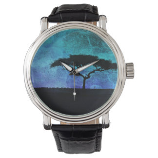 Montre Arbre et fermier d'Acacia en Afrique