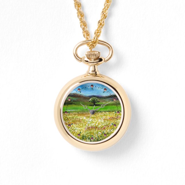 MONTRE ARBRE SOLITAIRE DANS LE CHAMP DE FLEURS JAUNE VERT (Recto)