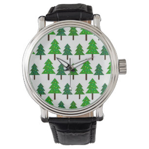 Montre Arbres de Noël verts et blancs