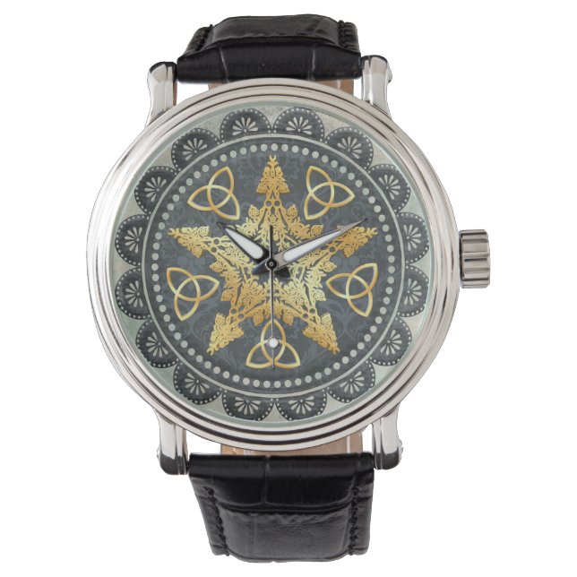 Montre Argent et or Pentacle Pagan Wiccan (devant)