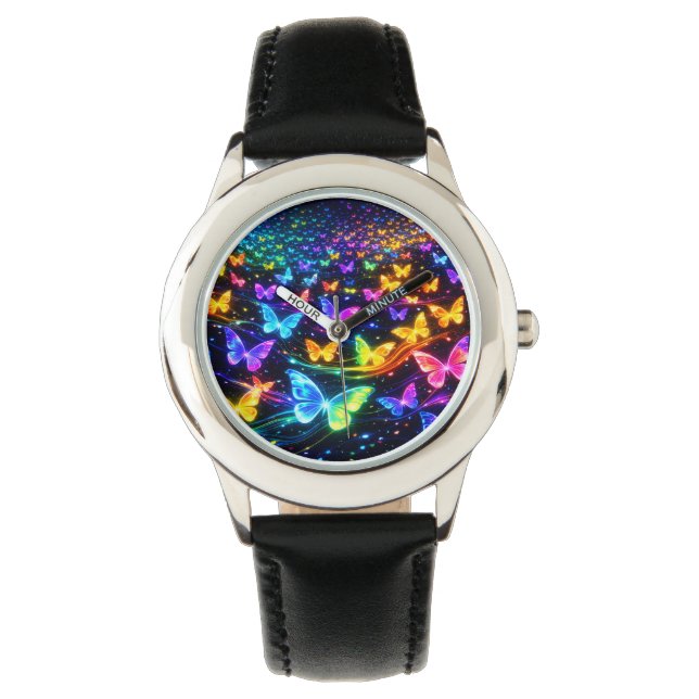 Montre Armbanduhr in Neonfarben mit Schmetterlingsmotiv (devant)