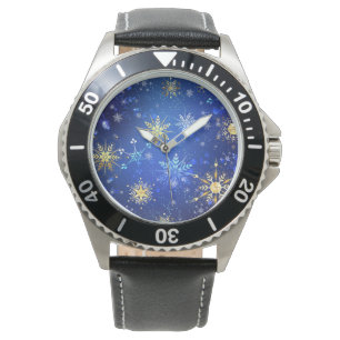 Montre Arrière - plan Bleu XMAS avec des flocons de neige