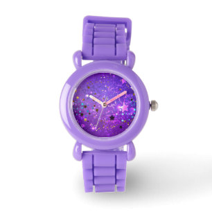 Montre Arrière - plan de feuille violet avec étoiles