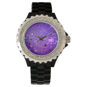 Montre Arrière - plan de feuille violet avec étoiles