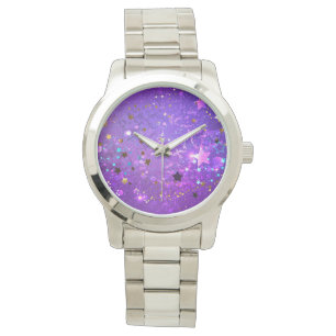 Montre Arrière - plan de feuille violet avec étoiles