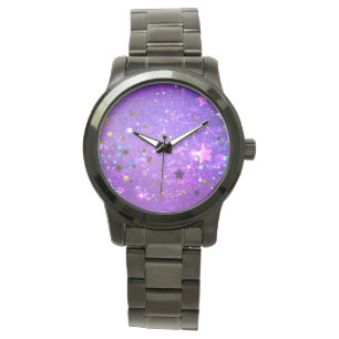 Montre Arrière - plan de feuille violet avec étoiles