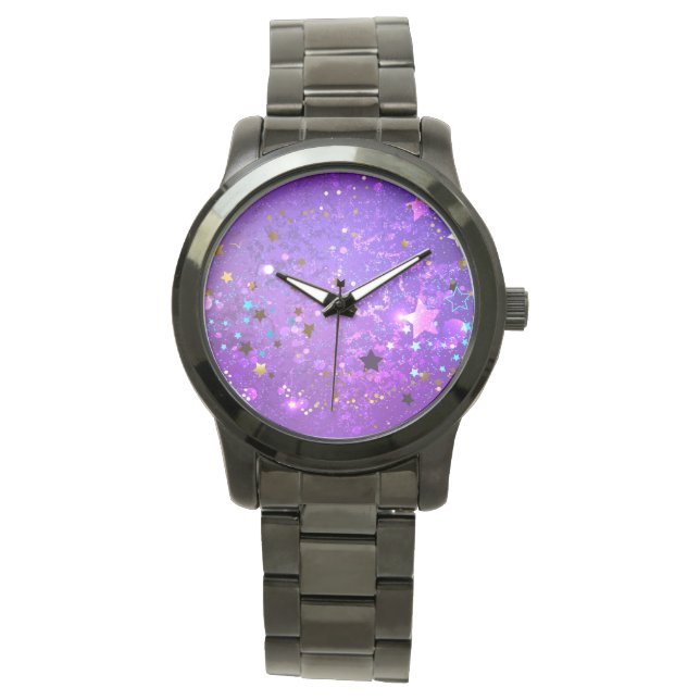 Montre Arrière - plan de feuille violet avec étoiles (devant)
