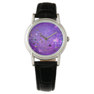 Montre Arrière - plan de feuille violet avec étoiles