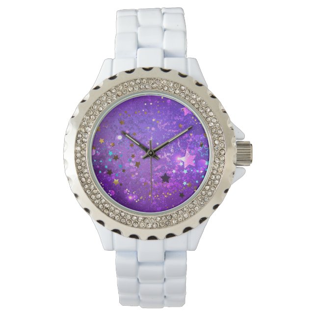 Montre Arrière - plan de feuille violet avec étoiles (devant)