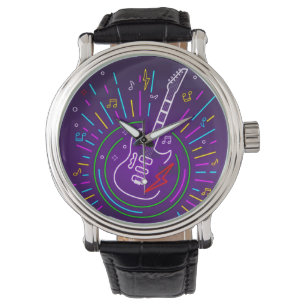 Montre Arrière - plan de musique néon coloré avec guitare