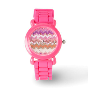Montre Arrière - plan de zigzag rose