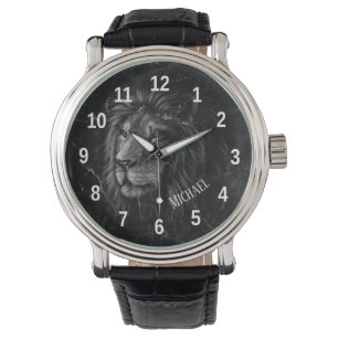 Montre Arrière-plan en marbre de Lion noir et blanc cool