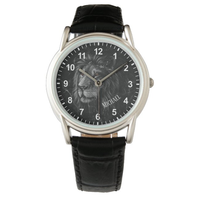 Montre Arrière-plan en marbre de Lion noir et blanc cool (devant)