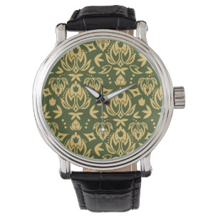 Montre Arrière - plan floral en bois de motif de damass