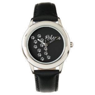 Montre Arrière - plan noir Silver Dog Paws Motif d'impres