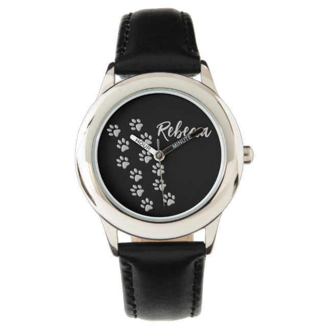 Montre Arrière - plan noir Silver Dog Paws Motif d'impres (devant)