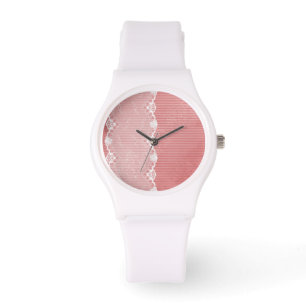 Montre Arrière - plan rose et blanc avec dentelle noire
