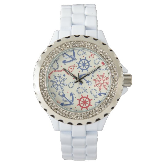 Montre Arrière - plan rouge et marine avec ancre (devant)