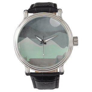 Montre Art abstrait de paysage moderne de lune et de mont