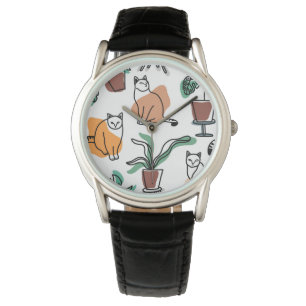 Montre Art de trait dessin chats et fleurs
