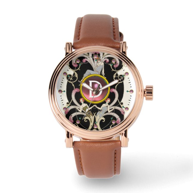 MONTRE ART DÉCO BEAUTÉ MODE ROSE ROSE MONOGRAMME EN PIERR (Recto)