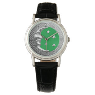 Montre Art Deco Moon and Stars, Jade Green and Silver
