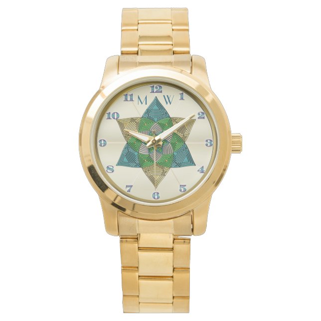 Montre Art Deco Peacock Feather Inspecred Mandala Monogra (devant)