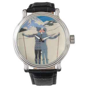 Montre Art Déco vintage, Amants dans la neige par George 