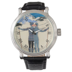 Montre Art Déco vintage, Amants en Neige par George Barbi