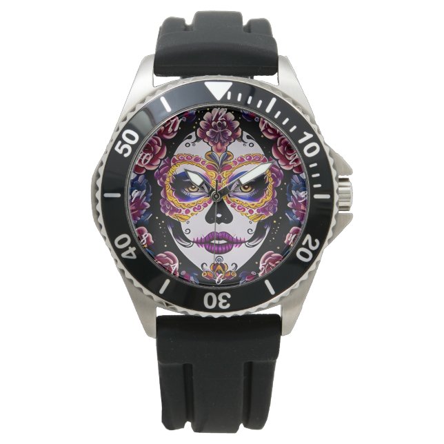Montre Art du crâne de sucre - Art traditionnel du crâne  (devant)