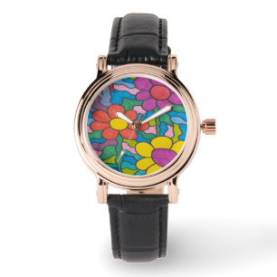 Montre Art Fleur Hippie Rétro