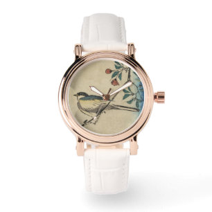 Montre Art japonais vintage d'oiseau et de fleur