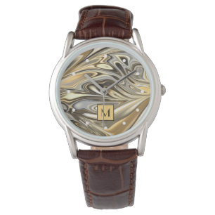 Montre Art marbré gris argenté or classique personnalisé