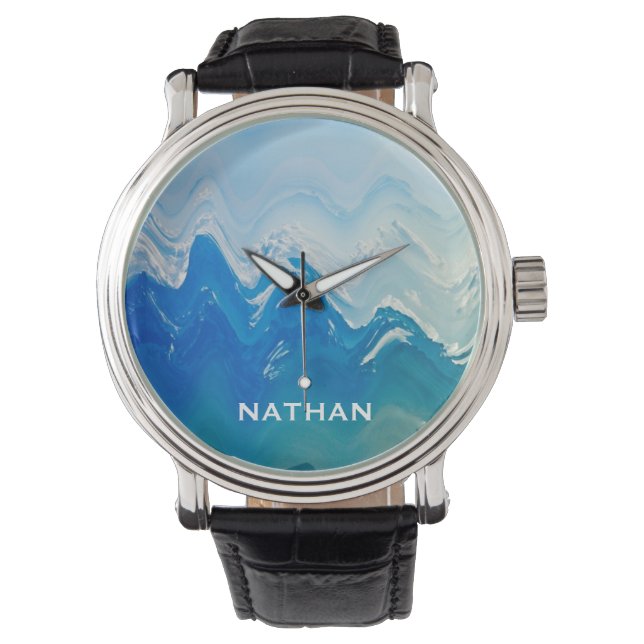 Montre Art moderne Abstrait Blue Ocean Personnalisé (devant)