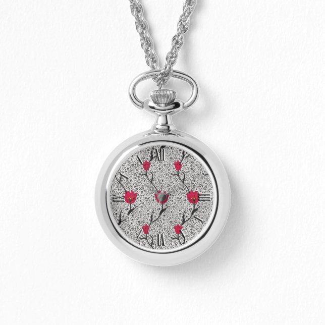 Montre Art Nouveau Tulip Damask, gris et rouge (Recto)