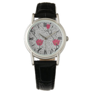 Montre Art Nouveau Tulip Damask, gris et rouge