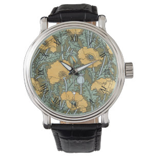 Montre Art Nouveau vintage, Fleurs de pavot dans le jardi