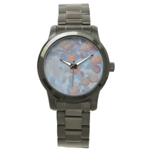 Montre Art numérique motif de fleurs de couleur orange bl